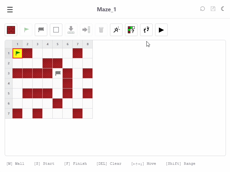 Maze React.js app — walk-solution animation