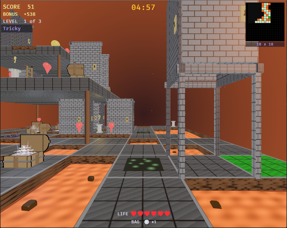 Maze React.js app — multi-level first-person 3D gameplay with lava walls